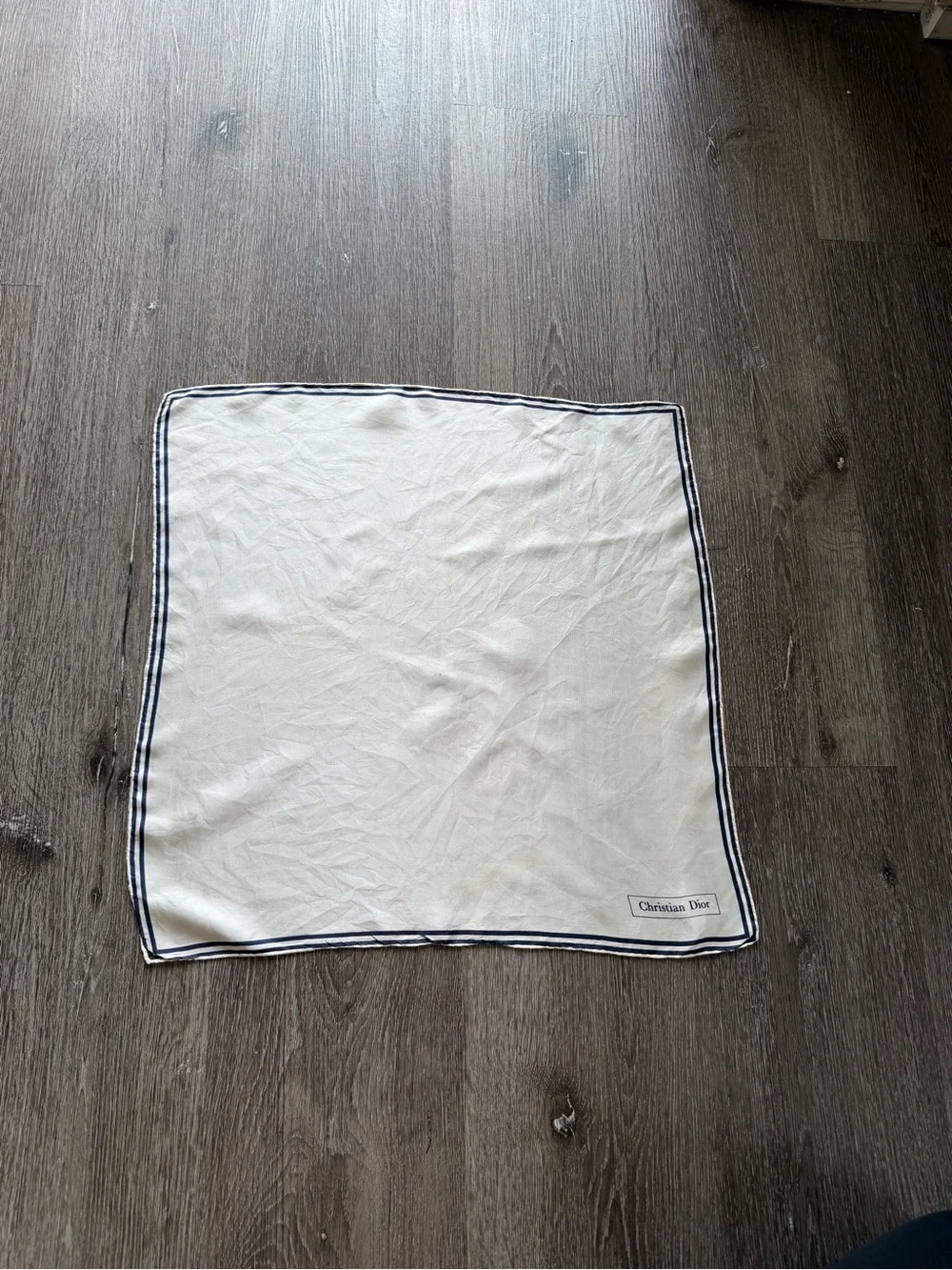 Vintage Dior Ivory Scarf with Navy Border